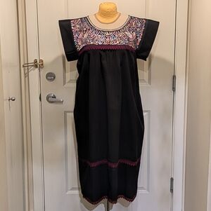 Never Worn Vintage 70s Hand Embroidered Cotton Oaxaca Peasant Dress